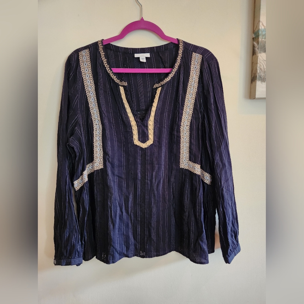 J. Jill petite pinstripe top embroidery large